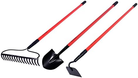 Gardenall Garden Tools Kit - Include Shovel / Hoe/ Bow Rake with Tri-fiberglass Handle - Three Pieces