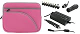 4n1 Combo - Acer Aspire One AOD250-1116 10.1-Inch AC and DC Adapter Charger - Home / Car / Airplane (Invisible Zipper Tri-Pocket - Pink)