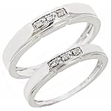 1/15 Carat T.W. Round Cut Diamond His And Hers Wedding Band Set 14K White GoldTwo Rings: Ladies Wedding Band and Men's Wedding Band - Free Gift Box -