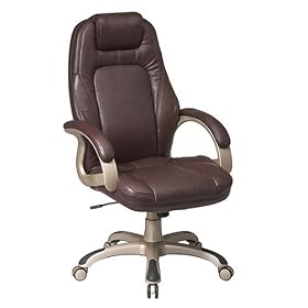 Office Star Quick Assembly High-Back Executive Leather Chair, Brown