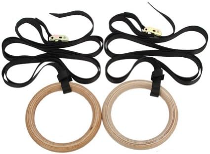 Wooden Gymnastic Rings Crossfit Gym Workout Exercise with Buckles Straps
