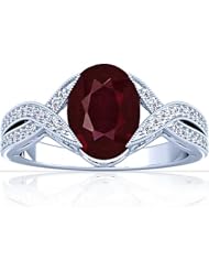 18K White Gold Oval Cut Ruby Ring With Sidestones