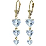 14k Solid Gold dangle Heart Earrings with Natural Aquamarines