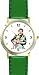 Man Holding Pet Pig Animal - WATCHBUDDY&Acirc;&reg; DELUXE TWO-TONE THEME WATCH - Arabic Numbers - Green Leather Strap-Size-Women's Size-Small