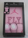 Nike Jordan Infant New Born Baby Boy/Girl 0-6 Months 1 Lap Shoulder Bosyduits, 1 Pair of Booties and 1 Cap With Jordan and FLY Sign Color Pink 3 PCS Set New (002255)