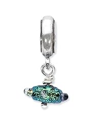 Sterling Silver Reflections Green Dichroic Glass Dangle Bead