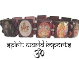 Hindu Gods and Goddess Bracelet from India Yoga Wooden Beads Stretch Rama Krishna Ganesha Durga Saraswati
