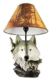 Gray Wolf Bust Table Lamp W/ Nature Print Shade