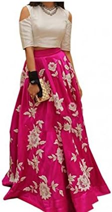 Kenil Fabrics Women's Silk Lehenga Choli Free Size Pink