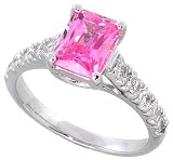 Sterling Silver Vintage Style Engagement ring, w/ an 8 x 6 mm (1.5 ct) Emerald Cut Pink-colored CZ Stone, 5/16