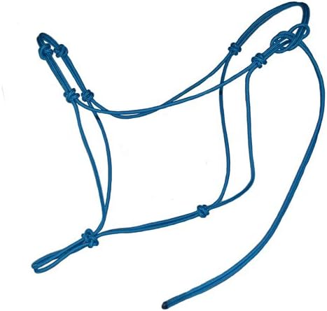 4 Knot Horse Rope Halter - 5mm Stiff Polyester (Blue, Large)