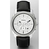 Fossil Machine Leather and Stainless Steel Watch Black