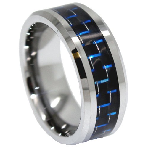 Blue Chip Unlimited - 8mm Designer Tungsten Carbide Black and Blue Carbon Fiber Men's Unique Wedding Rings Engagement Band Size (15.5) Blue Chip Unlimited - 8mm Designer Tungsten Carbide Black and Blue Carbon Fiber Men's Unique Wedding Rings Engagement Band Size (15.5)