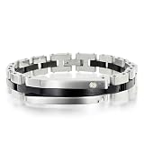 Men's Black and White Diamond Bracelet in Stainless Steel and 14k Gold (G, SI2, 0.05 carat) - 8 inches