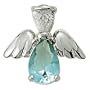 Sterling Silver 5/8" Aquamarine March Birthstone Angel Wing Pin with Clutcback