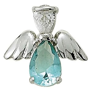 Sterling Silver 5 8 Aquamarine March Birthstone Angel Wing Pin with Clutcback by 