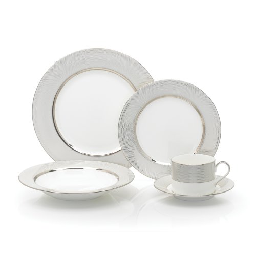 41eSEHQJlnL Mikasa Confetti Platinum 5 Piece Dinnerware Set Service for 1, White