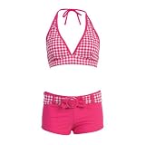 Swimsuit Set Gingham Top  Bottom Pink