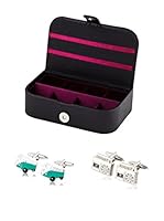 SILVIO SILVANI Guarda Gemelos Negro + Dos Pares De Gemelos Fantasía De Furgoneta Hippie Verde Y Cassette Azul / Plateado