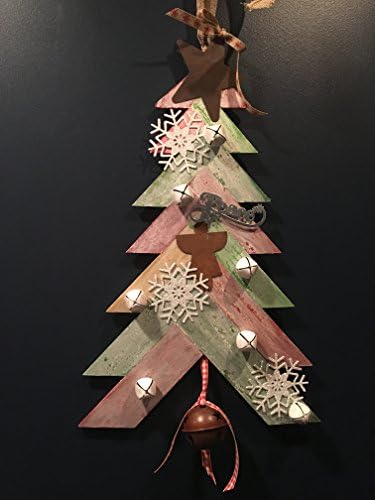 Rustic wood hand painted wooden Christmas tree wall decor. Almost 2 feet tall.