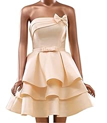 Strapless  Belted Lace Tiered Satin Bridesmaid Dress  With a Bow(s)