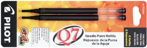 Pilot Q7 Gel Ink Refill, 2-pack for Retractable Needle Point Rolling Ball Pen, Fine Point, Black 