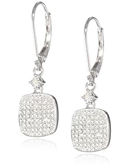 Sterling Silver White Diamond Cushion Shape Leverback Earrings (0.05 cttw, H-I Color, I2 Clarity)