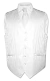 Men's Dress Vest & NeckTie White Striped Vertical Stripes Design Set for Suit or Tuxedo