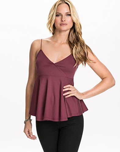 NLY Blush Women's Overlap Peplum Top Burgundy Size Medium 70% viscose, 25% polyester and 5% elastane.
