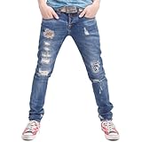 Doublju Mens Casual Straight Dark Blue Distressed Jeans (J011)