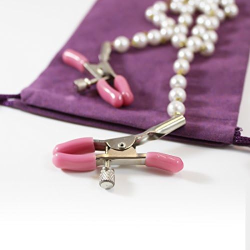 Nipple Clamps Clips with Extra Long Faux Pearl Chain 18 inches by SexyZest bdsm adjustable (18 inches, Pink)