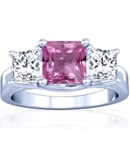 14K White Gold Princess Cut Pink Sapphire Three Stone Ring
