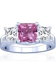 18K White Gold Princess Cut Pink Sapphire Three Stone Ring