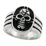 Surgical Steel Goth Cross & Skull Ring Blackened finish 13/16 in. (20mm) wide, size 11