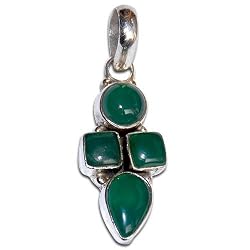 Gifts from India Silver Green Onyx Pendant with Chain 1.25 Inches (gpndt046)