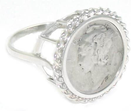 Sterling Silver Ladies High Rise Mercury Dime Coin Ring Size 10