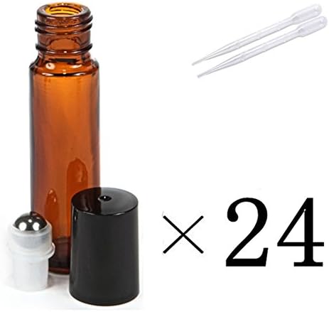 24 Pcs 10 ml Essential Oils Roller Bottles with Stainless Steel Roller Balls + 2pcs Plastic Droppers (Pack of 24 )