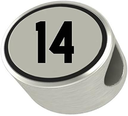 #14 Number 14 Oval Bead Charm Universal European Slide On Charm - "Classic &amp; Original Style" Perfect For Bracelets, Necklaces, &amp; DIY Jewelry
