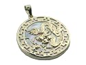 Mother Of Pearl Dragon's Fury Pendant with Greek Key Bezel, 14k Gold