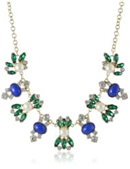 Gold-Tone Faceted Glass and Simulated Pearl Necklace, 21"
