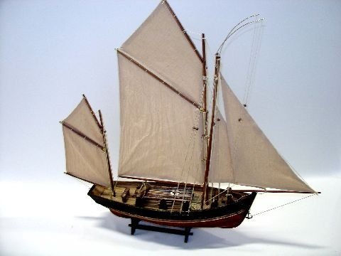 Childrens Toyshop  Küche & Haushalt : MARITIMER KUTTER MODELLSCHIFF 45 CM OLDTIMER 2-MAST SEGELSCHIFF THONIER HOLZ SCHIFF MODELL MARITIM BOOT NEU + OVP