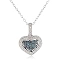 Black Rhodium Sterling Silver Blue and White Diamond Heart Pendant Necklace (0.25 Cttw, G-H Color, I1-I2 Clarity), 18"
