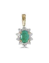 10k Yellow Gold Oval Emerald And Diamond Pendant (chain NOT included)
