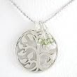 Round Tree of Life Pendant in Sterling Silver with Peridot Beads on 18" Rhodium and Sterling Ball Chain , #8431