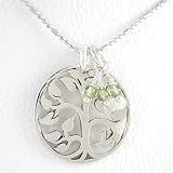 Round Tree of Life Pendant in Sterling Silver with Peridot Beads on 18 Rhodium and Sterling Ball Chain , #8431