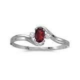 10k White Gold Oval Garnet And Diamond Ring