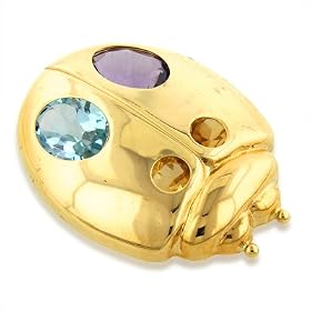 14k Yellow Gold Lady Bug Gemstone Pin by Blue-Topaz Pins