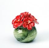 Bouquet of Blooming Red Hibiscus in Green Vase/Pot Collectible