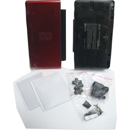 Crimson Red & Black - Nintendo DS Lite Complete Full Housing Shell Case Replacement Repair w/ Hinge Set