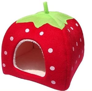 Strawberry Small Cotton Soft Dog Cat Pet Bed House S/m/l/xl (25x25x27cm))(Red, S)